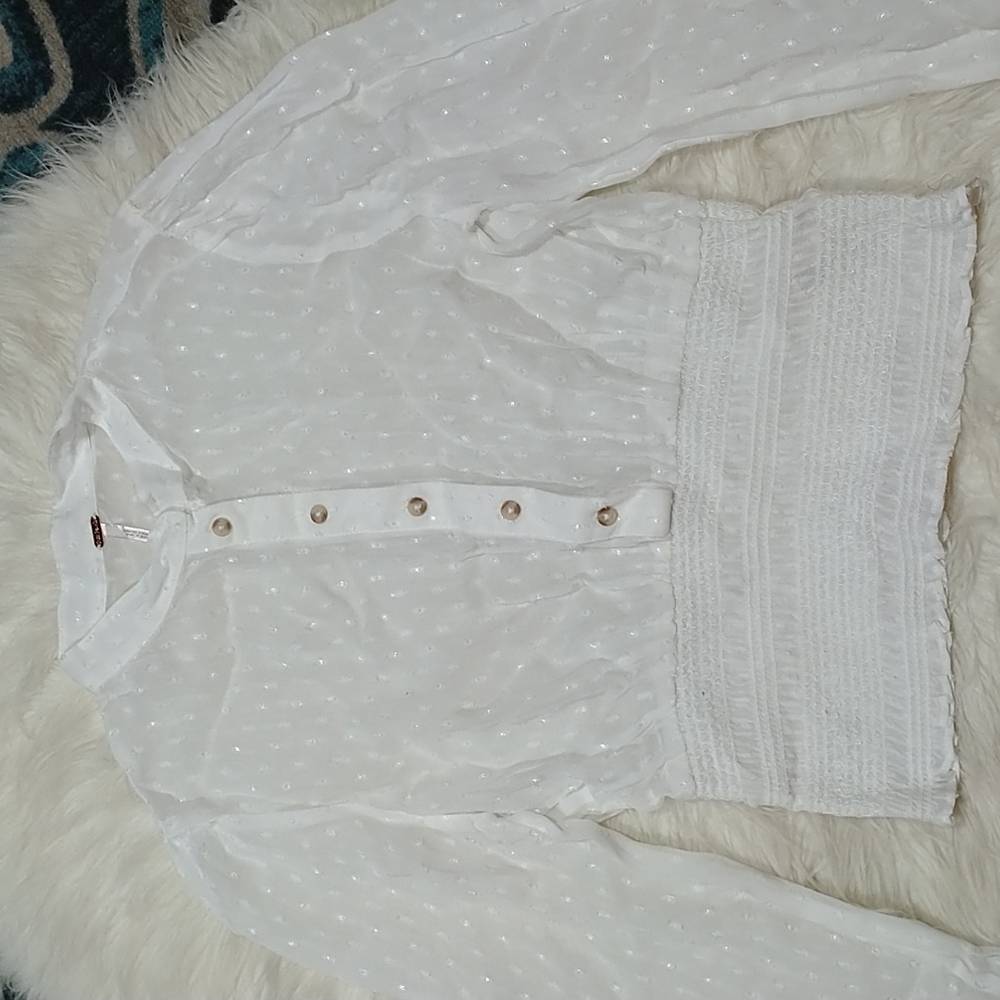 Free People white sheer long sleeve blouse top XS - Picture 3 of 11